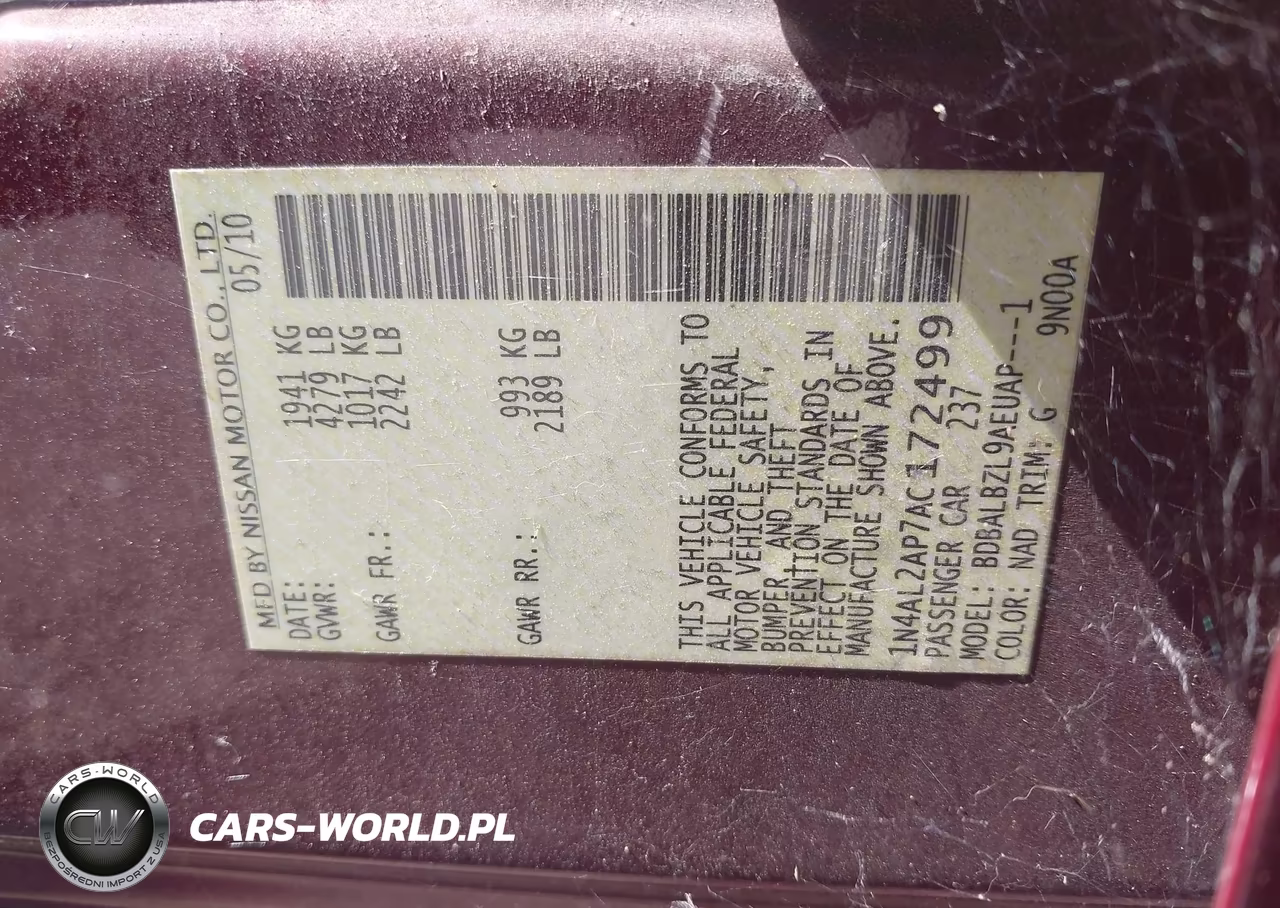2010 Nissan Altima 2.5 S VIN:1N4AL2AP7AC172499 - 9