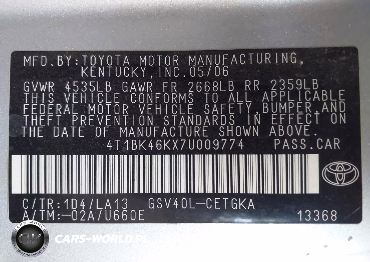 2007 Toyota Camry Xle V6 VIN:4T1BK46KX7U009774 - 9