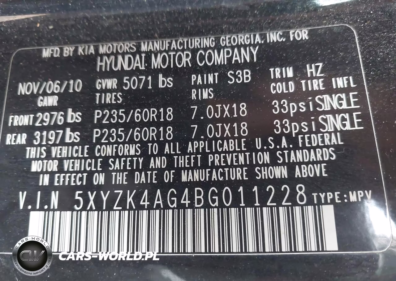 2011 Hyundai Santa Fe Limited V6 VIN:5XYZK4AG4BG011228 - 9