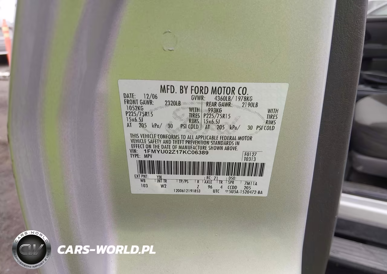 2007 Ford Escape Xls-Xls Manual VIN:1FMYU02Z17KC06389 - 9