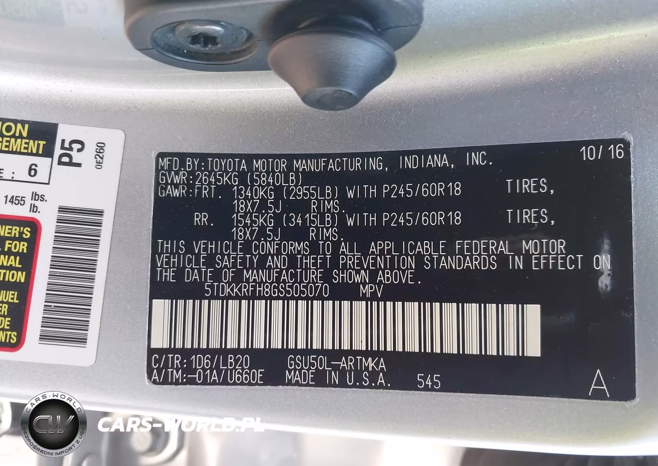 2016 Toyota Highlander Xle V6 VIN:5TDKKRFH8GS505070 - 9