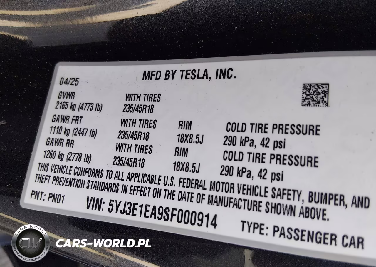 2025 Tesla Model 3 Long Range Rear-Wheel Drive-Standard Rear-Wheel Drive VIN:5YJ3E1EA9SF000914 - 9