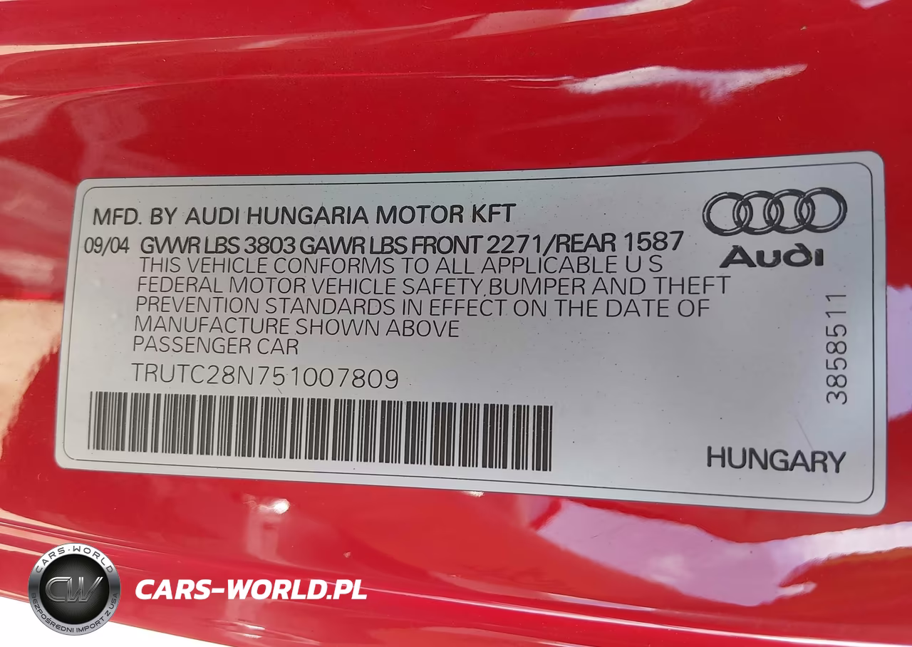 2005 Audi Tt 1.8L VIN:TRUTC28N751007809 - 9
