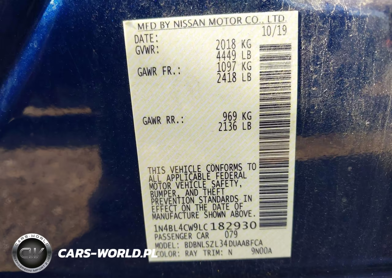 2020 Nissan Altima Sr Intelligent Awd VIN:1N4BL4CW9LC182930 - 9
