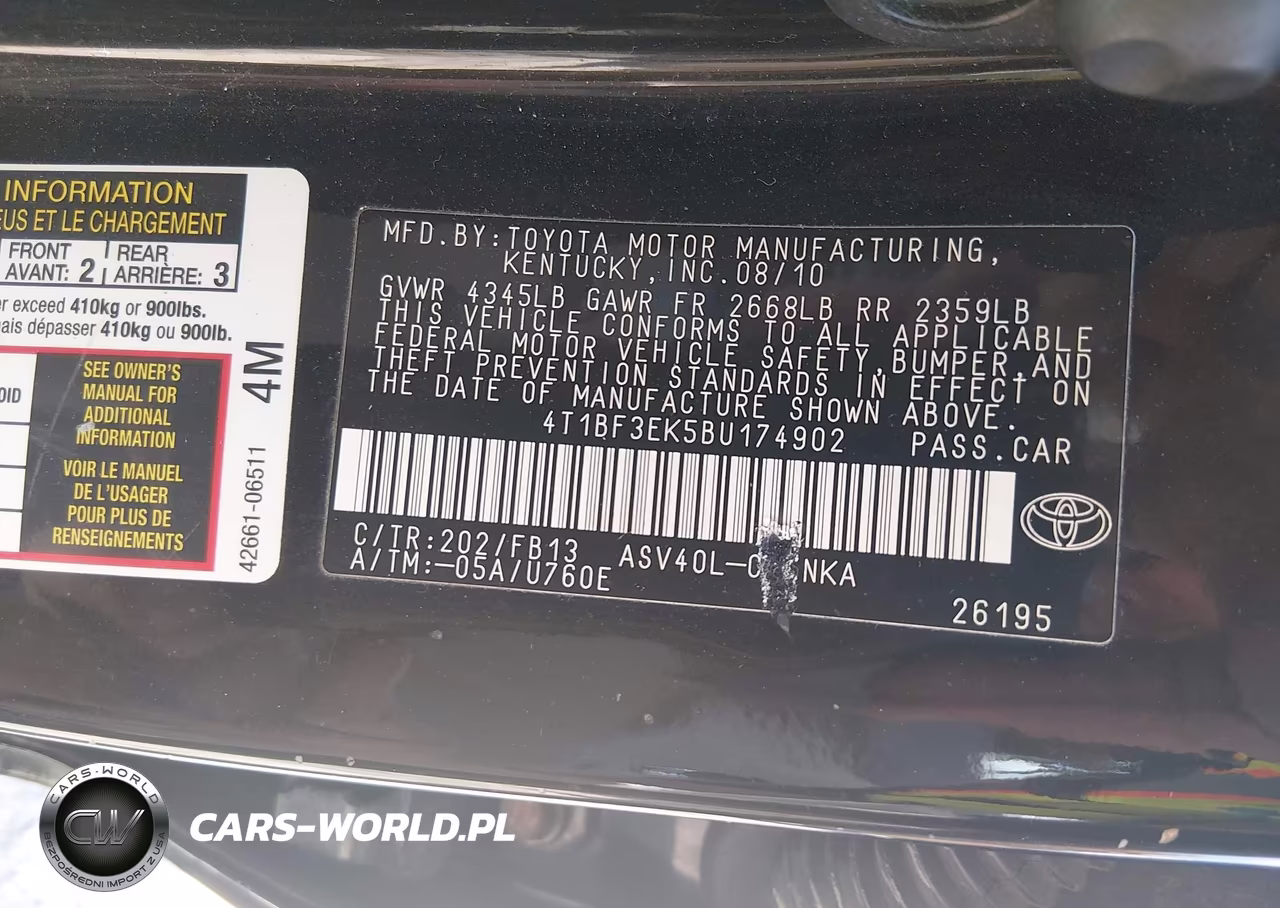 2011 Toyota Camry Le VIN:4T1BF3EK5BU174902 - 9
