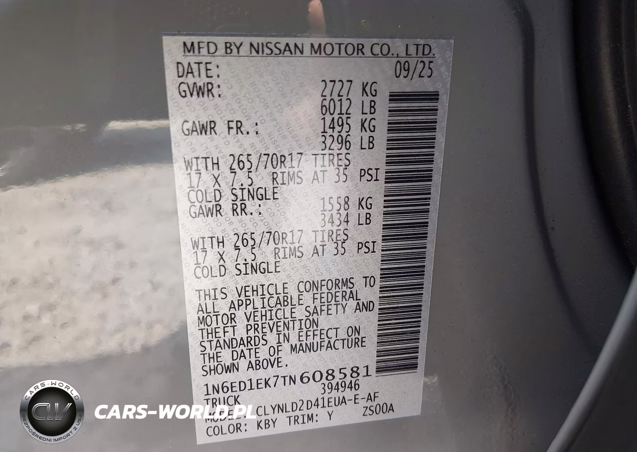 2026 Nissan Frontier Pro-4X 4X4 VIN:1N6ED1EK7TN608581 - 9