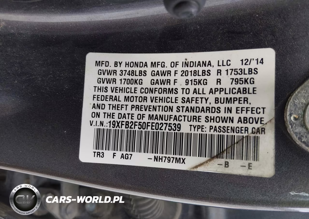 2015 Honda Civic Lx VIN:19XFB2F50FE027539 - 9
