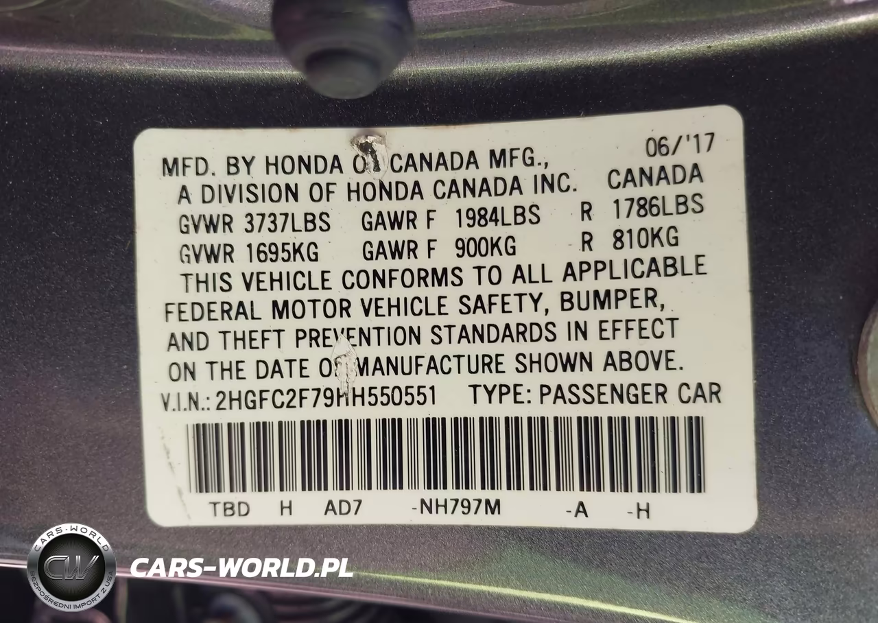 2017 Honda Civic Ex VIN:2HGFC2F79HH550551 - 9