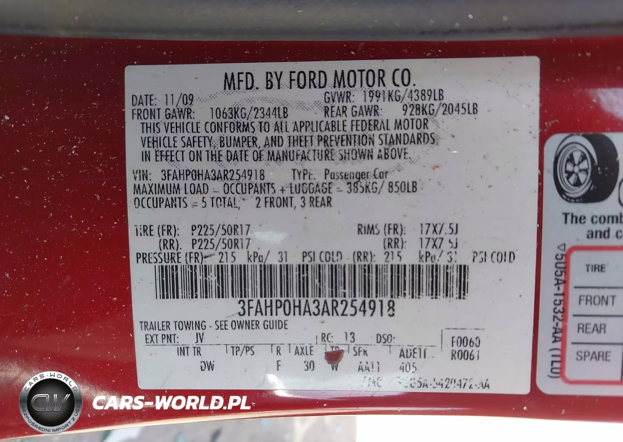 2010 Ford Fusion Se VIN:3FAHP0HA3AR254918 - 9