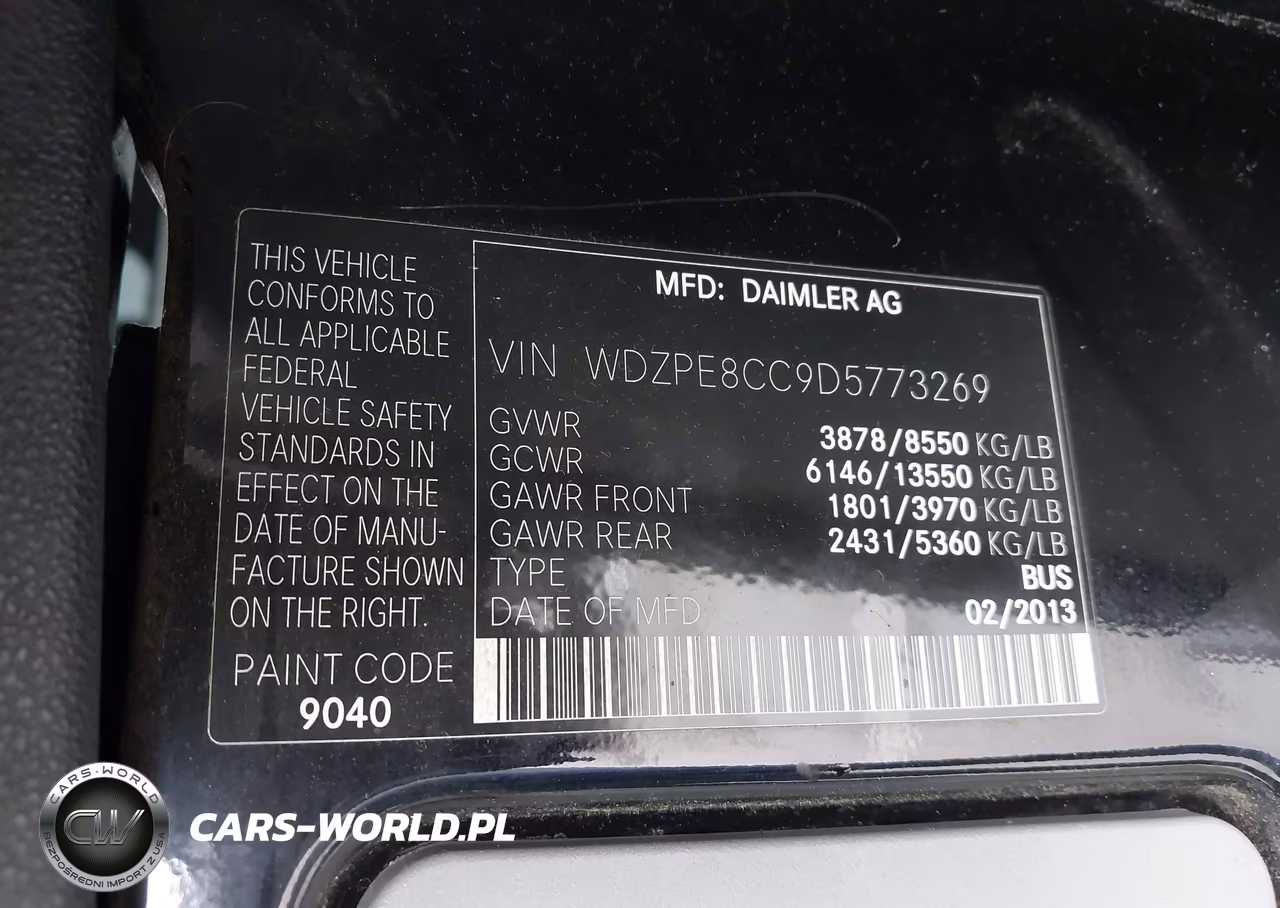 2013 Mercedes-Benz Sprinter 2500 High Roof VIN:WDZPE8CC9D5773269 - 9