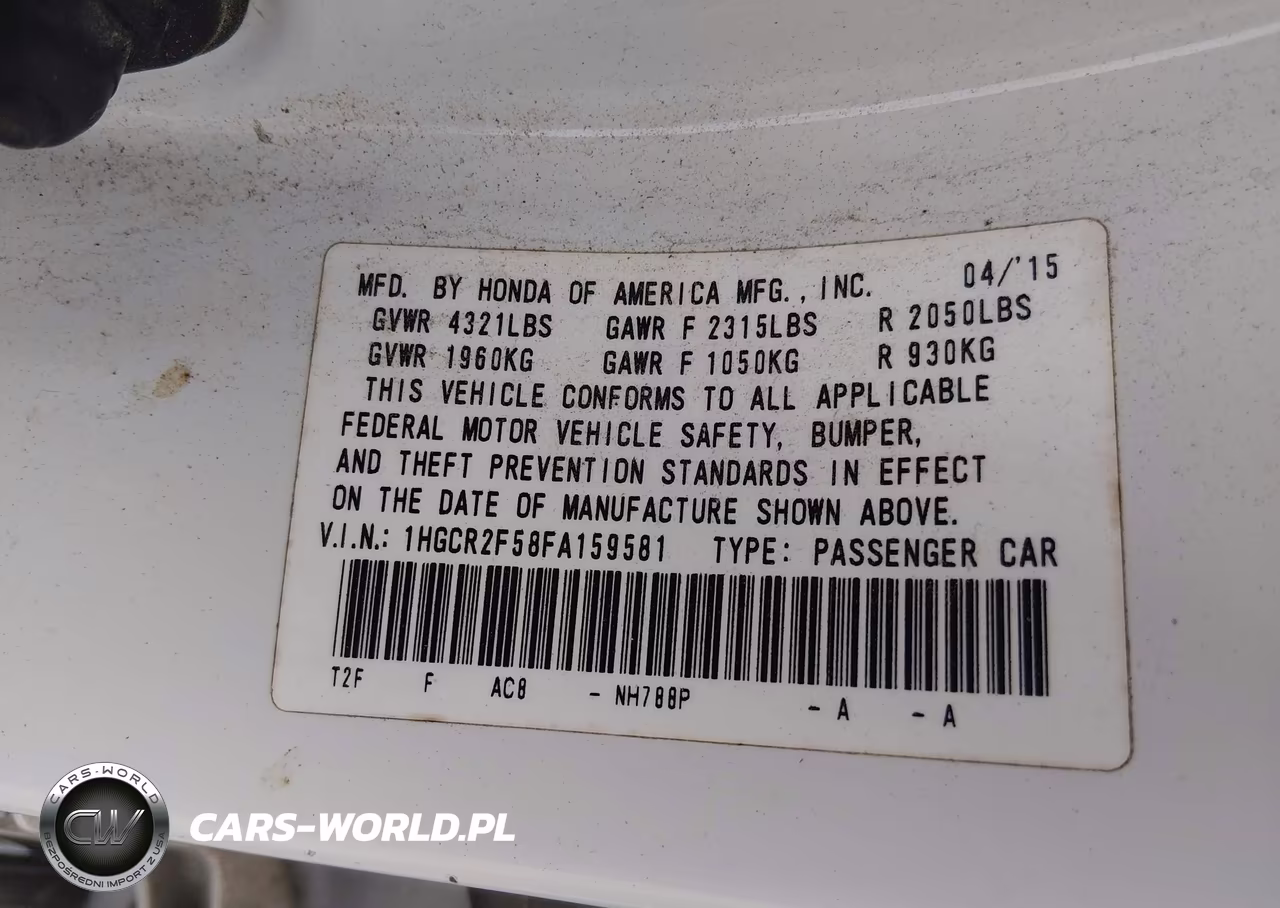 2015 Honda Accord Sport VIN:1HGCR2F58FA159581 - 9