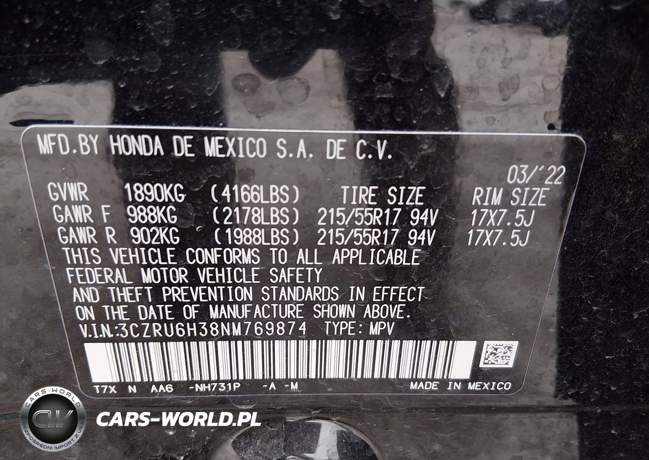2022 Honda Hr-V Awd Lx VIN:3CZRU6H38NM769874 - 9