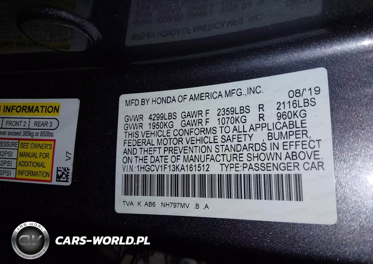 2019 Honda Accord Lx VIN:1HGCV1F13KA161512 - 9