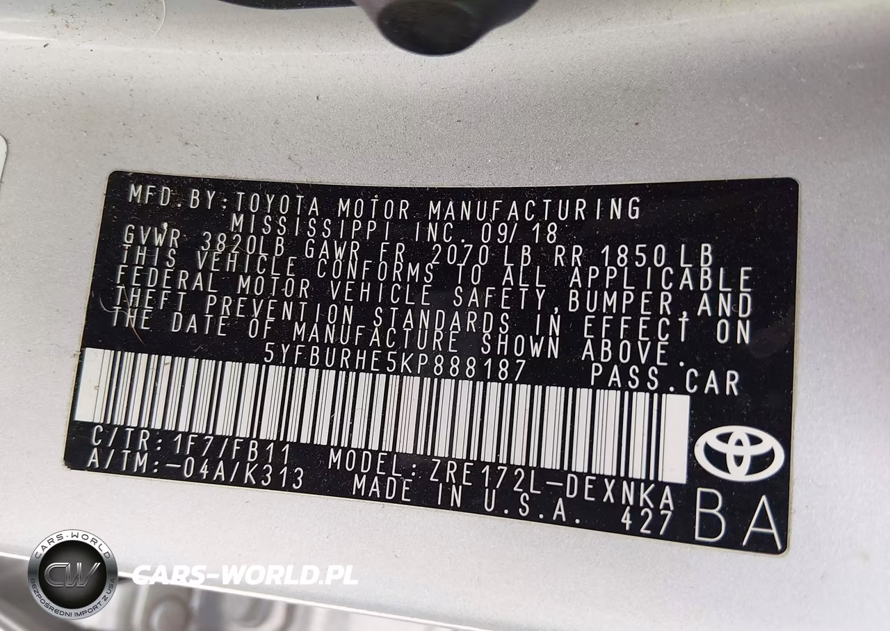 2019 Toyota Corolla Le VIN:5YFBURHE5KP888187 - 9