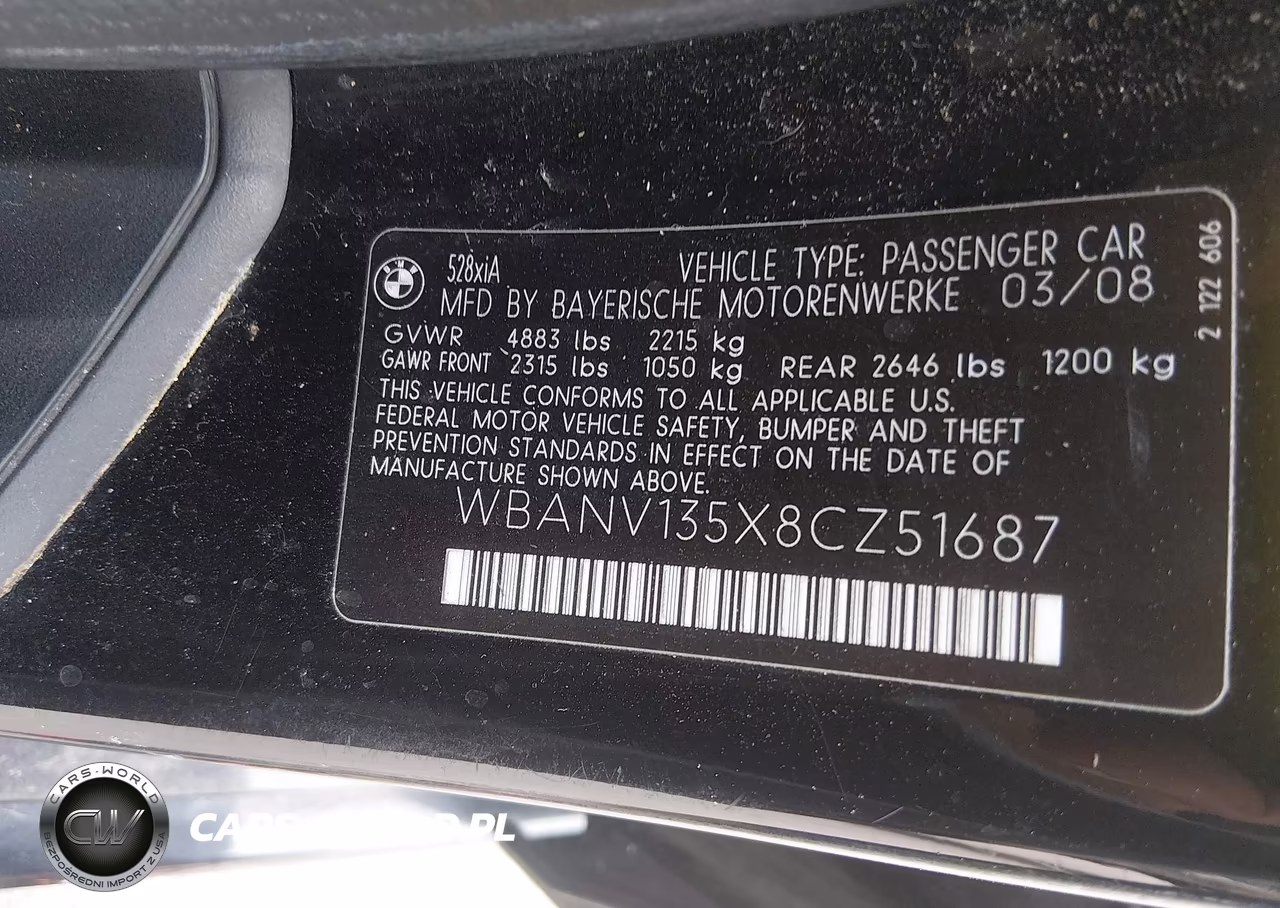 2008 BMW 528Xi VIN:WBANV135X8CZ51687 - 9
