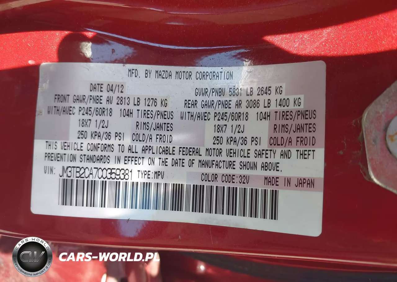 2012 Mazda Cx-9 Touring VIN:JM3TB2CA7C0359381 - 9