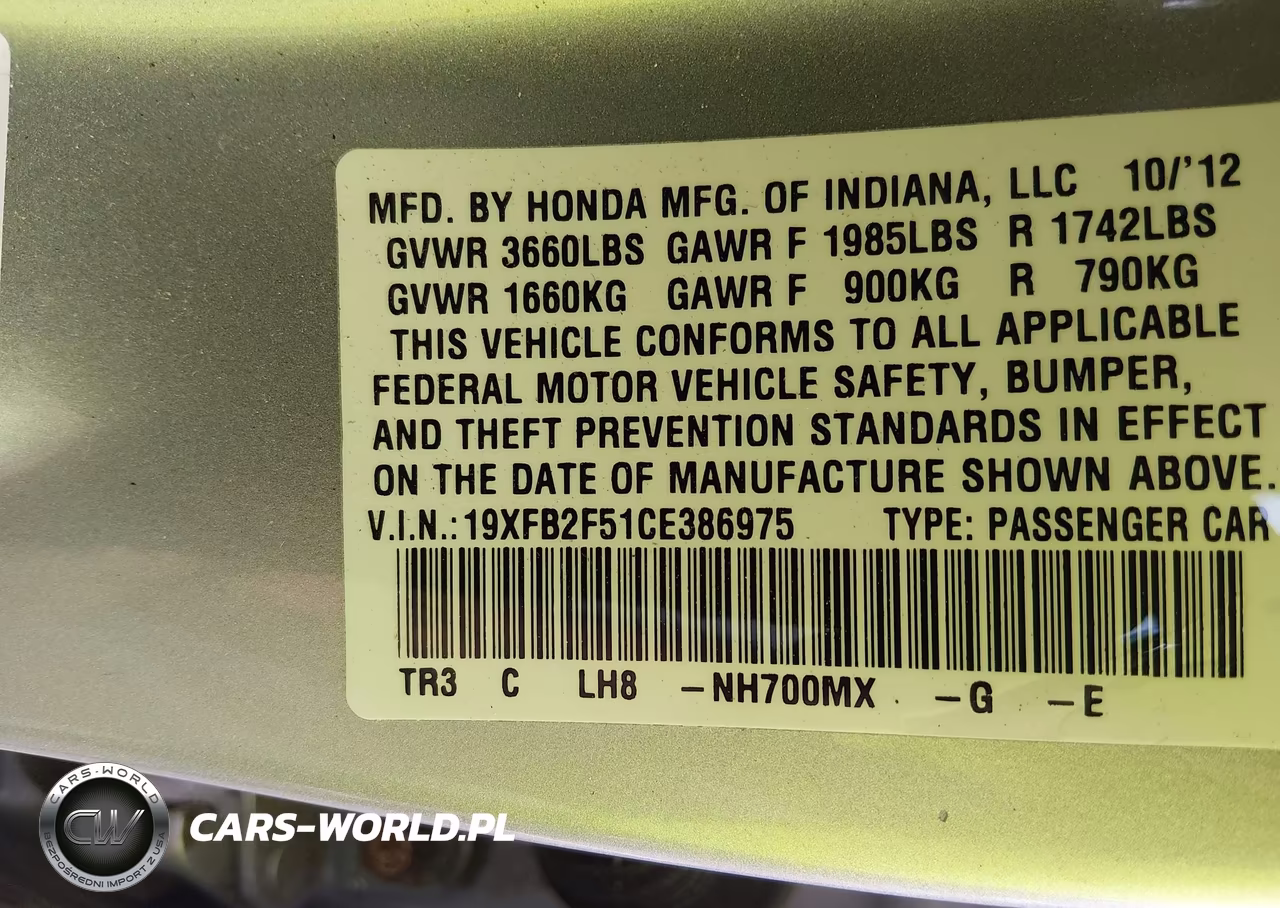 2012 Honda Civic Lx VIN:19XFB2F51CE386975 - 9