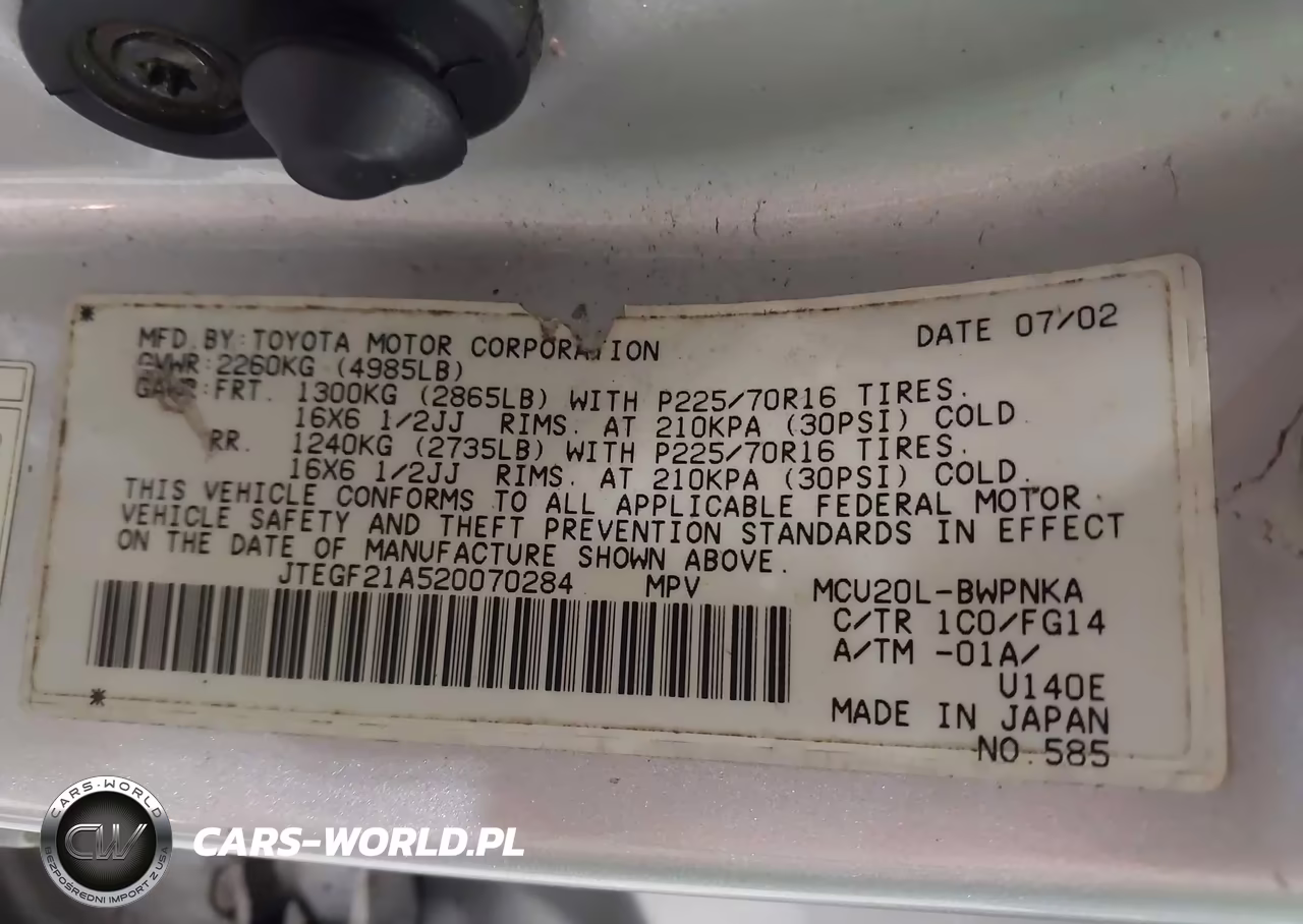2002 Toyota Highlander V6 VIN:JTEGF21A520070284 - 9