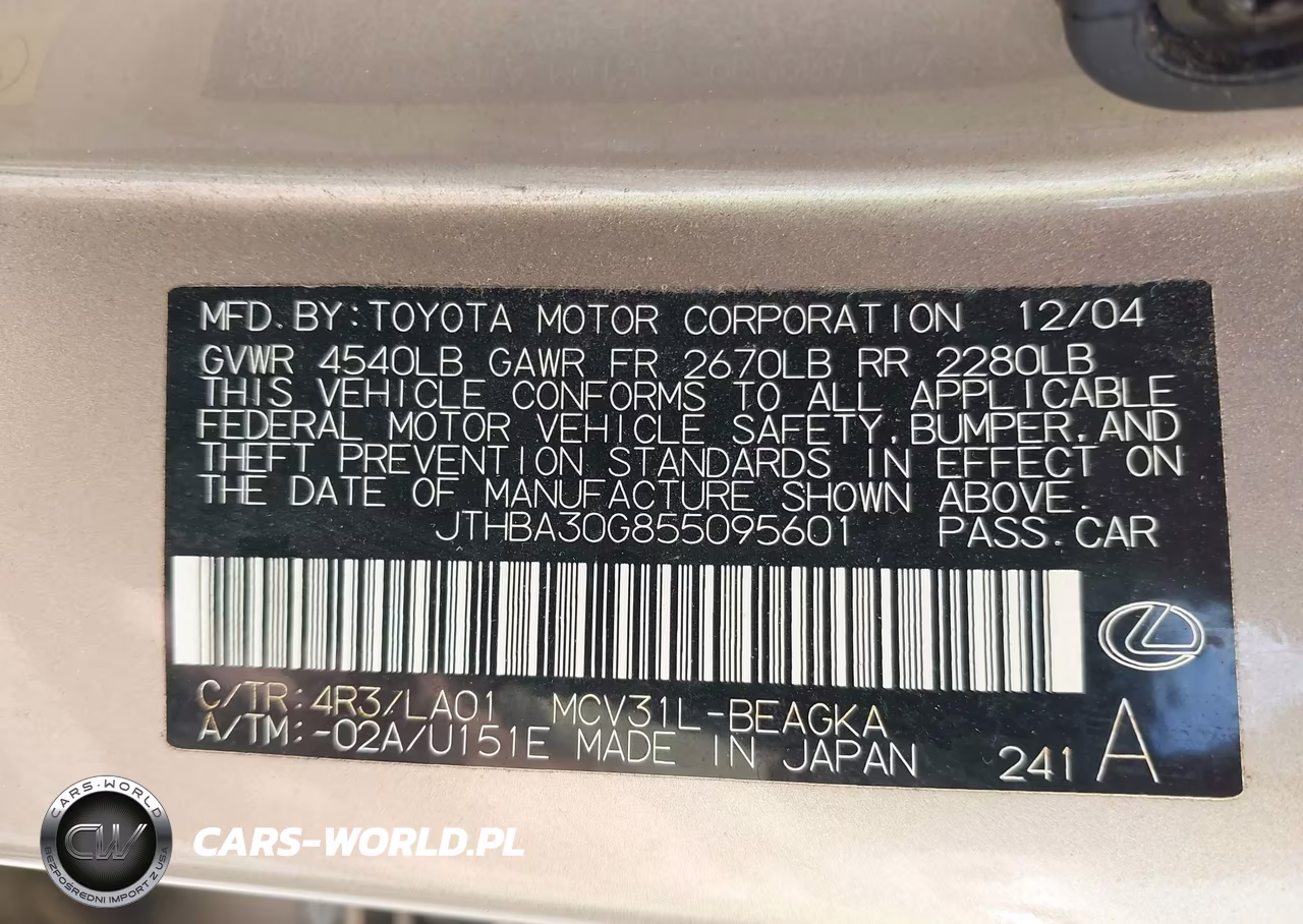 2005 Lexus Es 330 VIN:JTHBA30G855095601 - 9