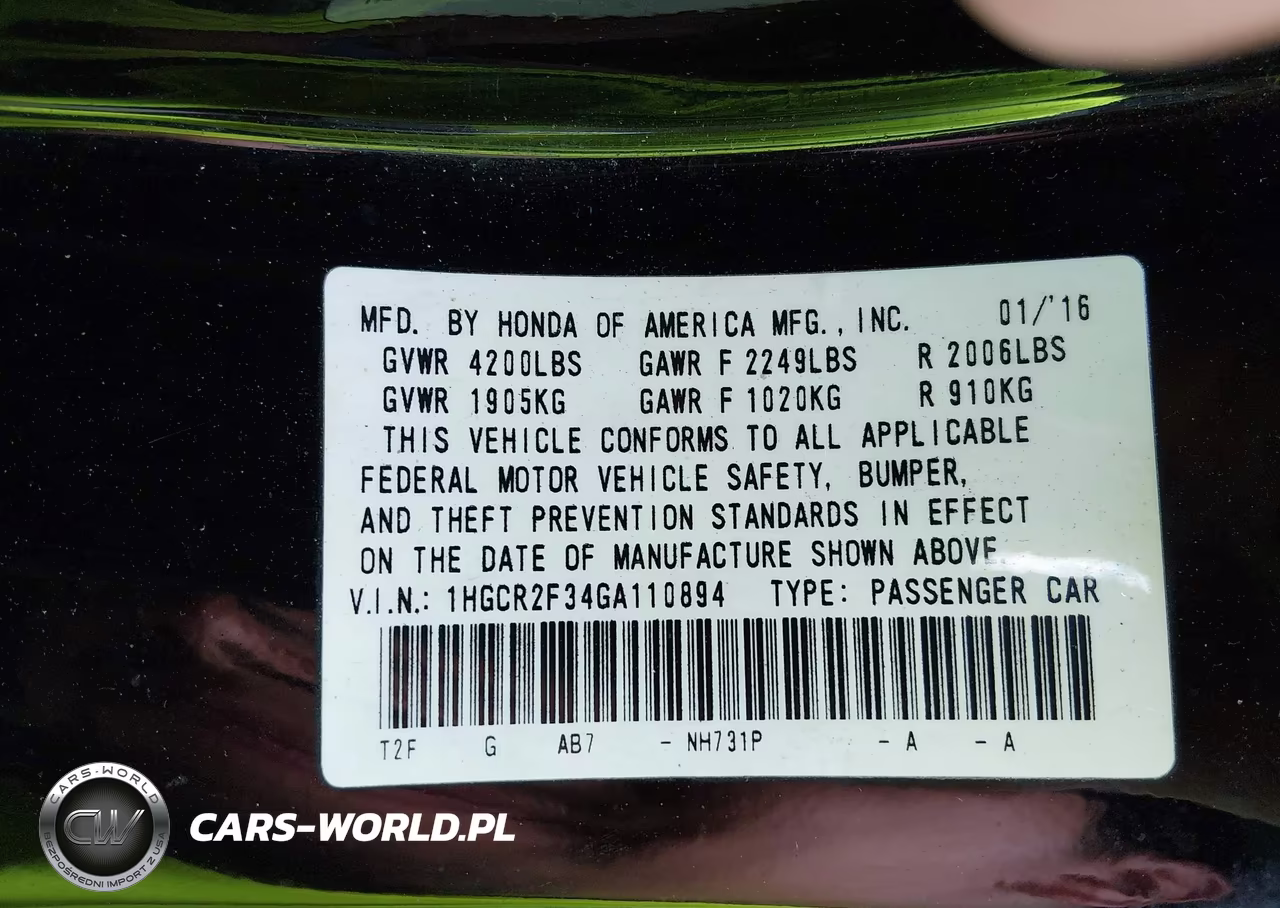2016 Honda Accord Lx VIN:1HGCR2F34GA110894 - 9