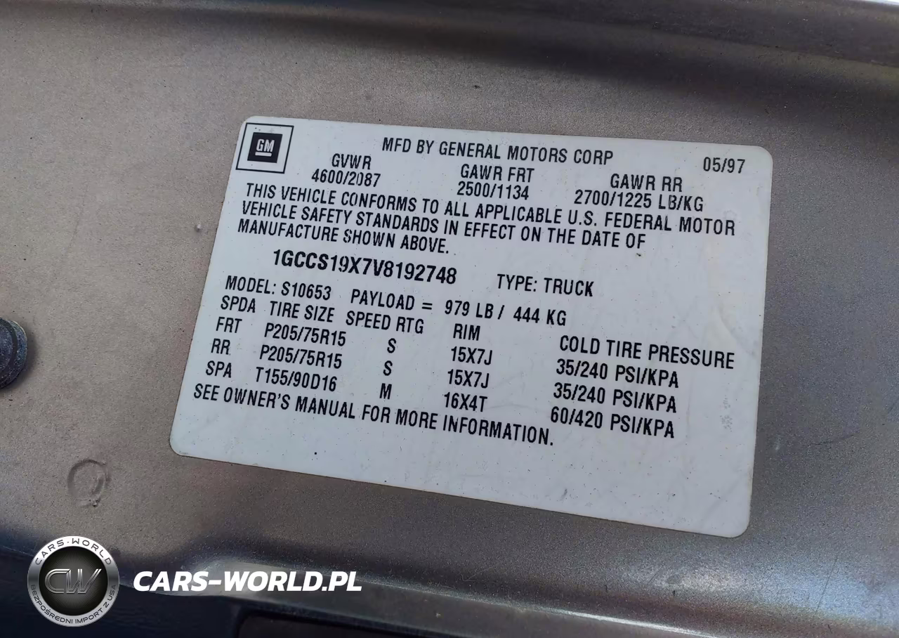 1997 Chevrolet S-10 Ls Fleetside VIN:1GCCS19X7V8192748 - 9