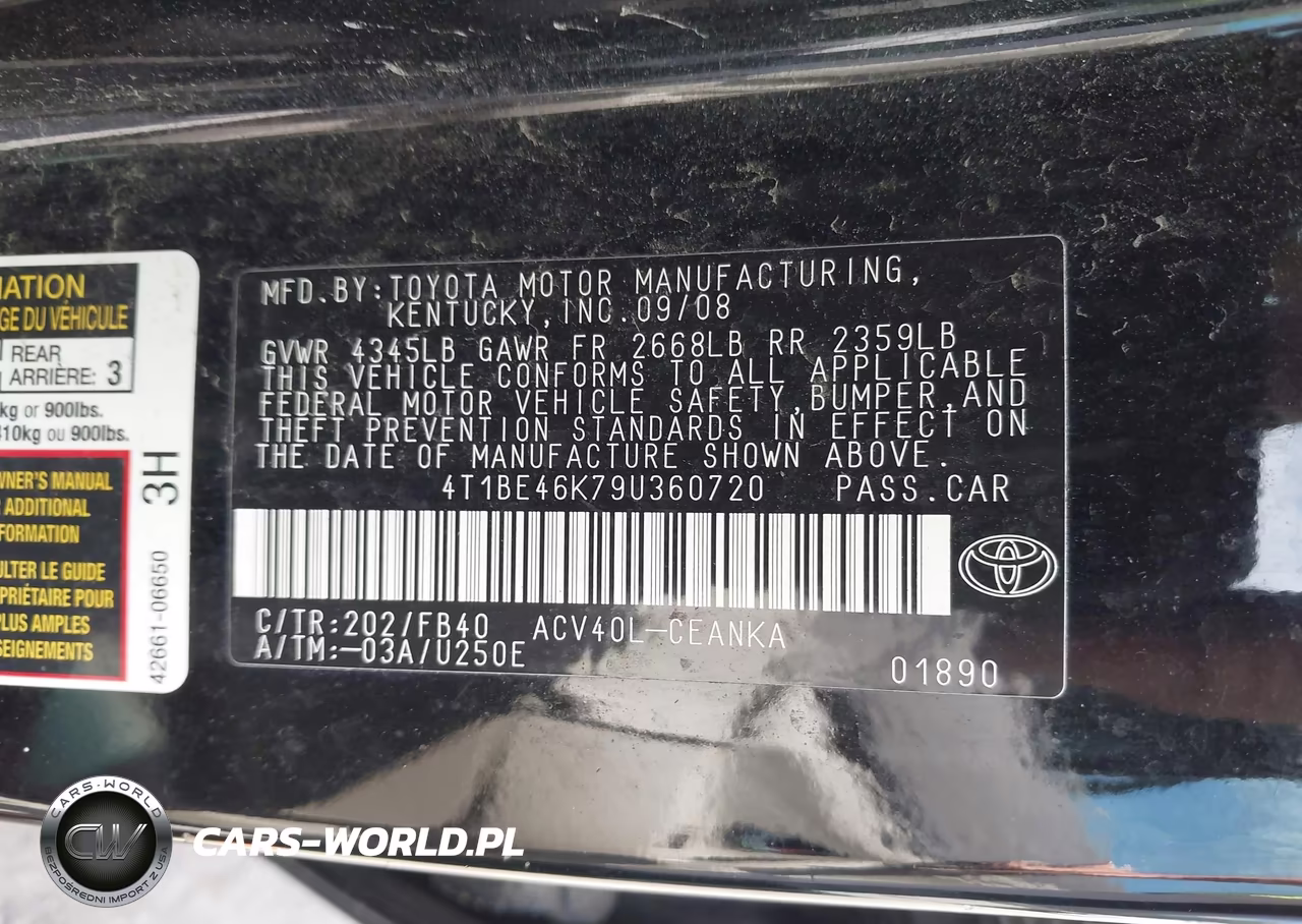2009 Toyota Camry Le VIN:4T1BE46K79U360720 - 9