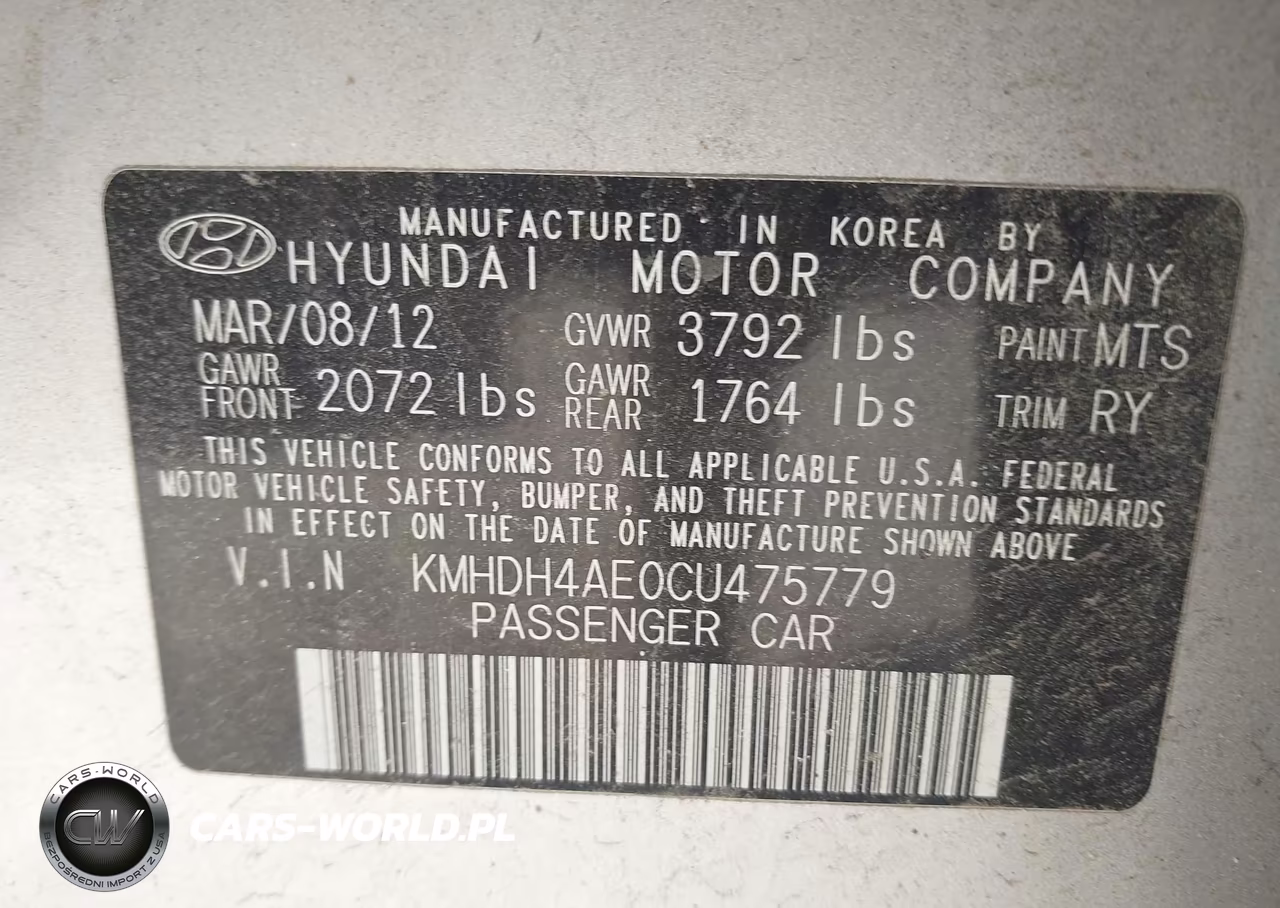 2012 Hyundai Elantra Limited (Ulsan Plant) VIN:KMHDH4AE0CU475779 - 9