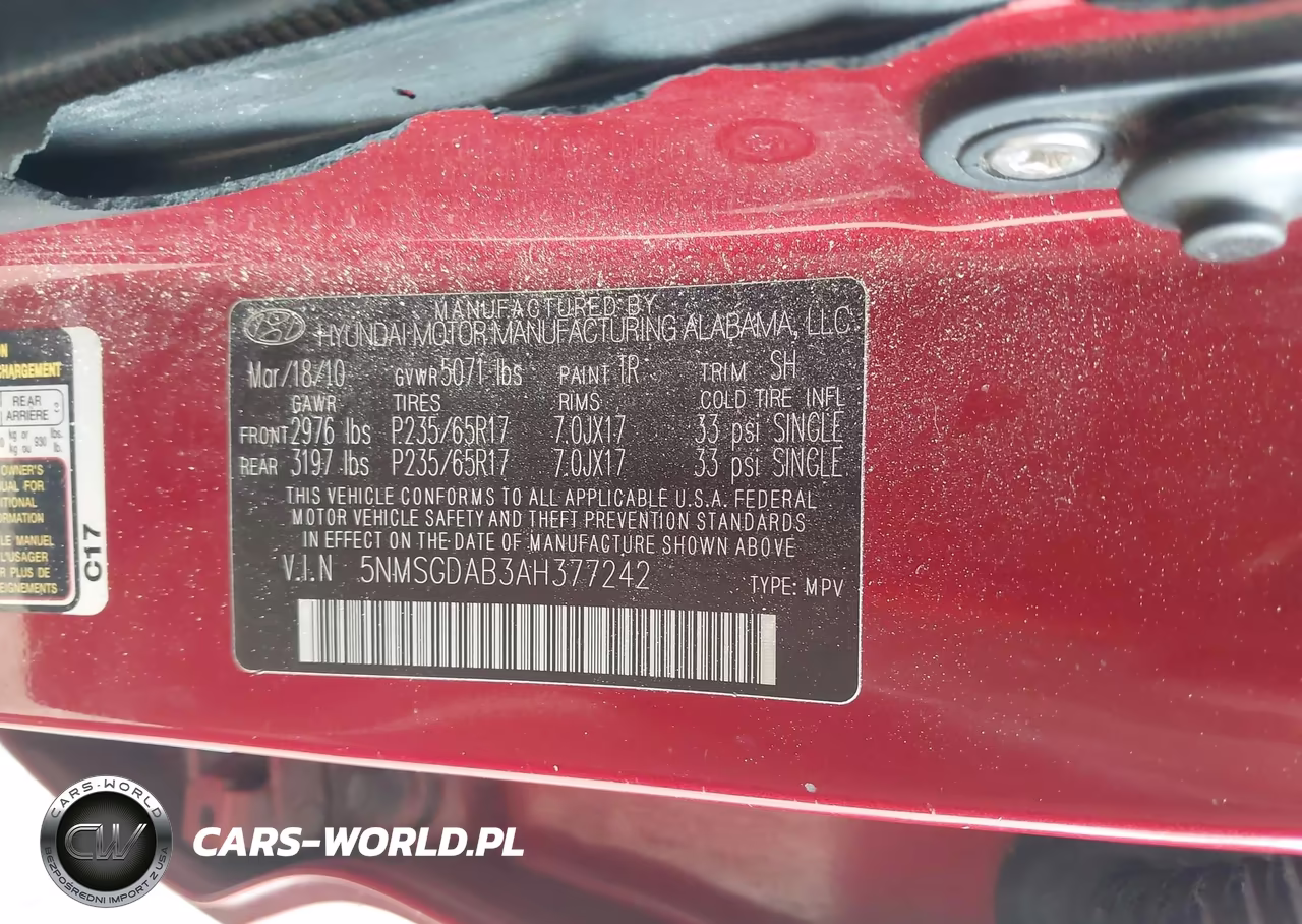 2010 Hyundai Santa Fe Gls VIN:5NMSGDAB3AH377242 - 9