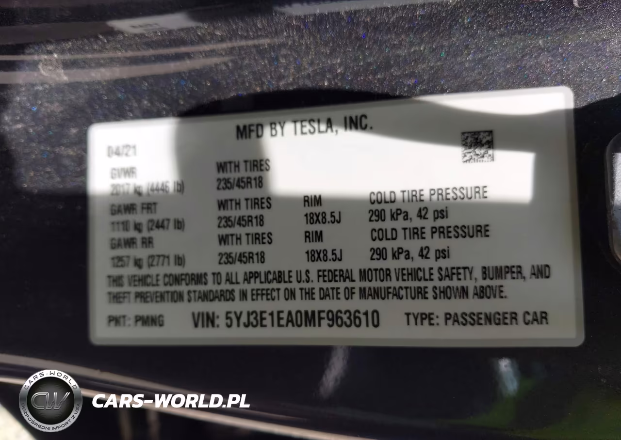 2021 Tesla Model 3 Standard Range Plus Rear-Wheel Drive VIN:5YJ3E1EA0MF963610 - 9