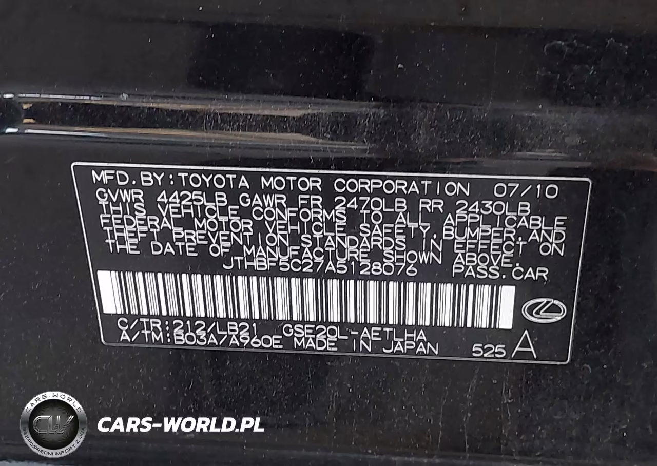 2010 Lexus Is 250 VIN:JTHBF5C27A5128076 - 9