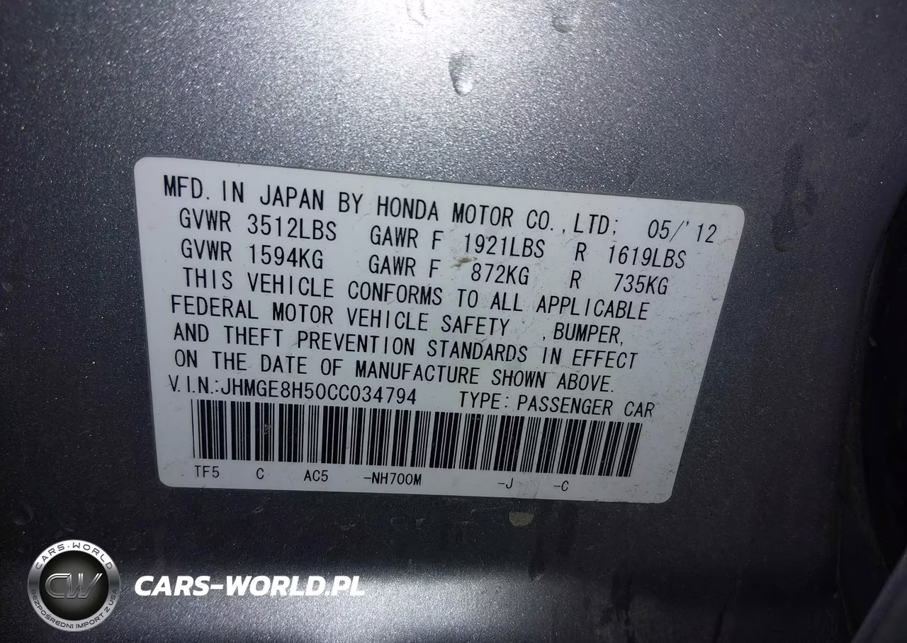 2012 Honda Fit Sport VIN:JHMGE8H50CC034794 - 9