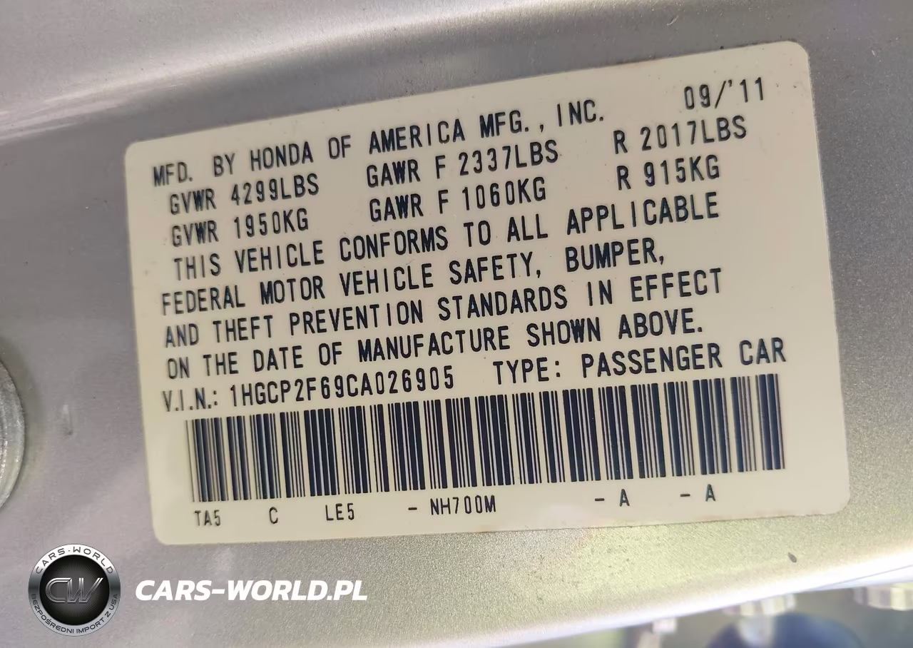 2012 Honda Accord 2.4 Se VIN:1HGCP2F69CA026905 - 9
