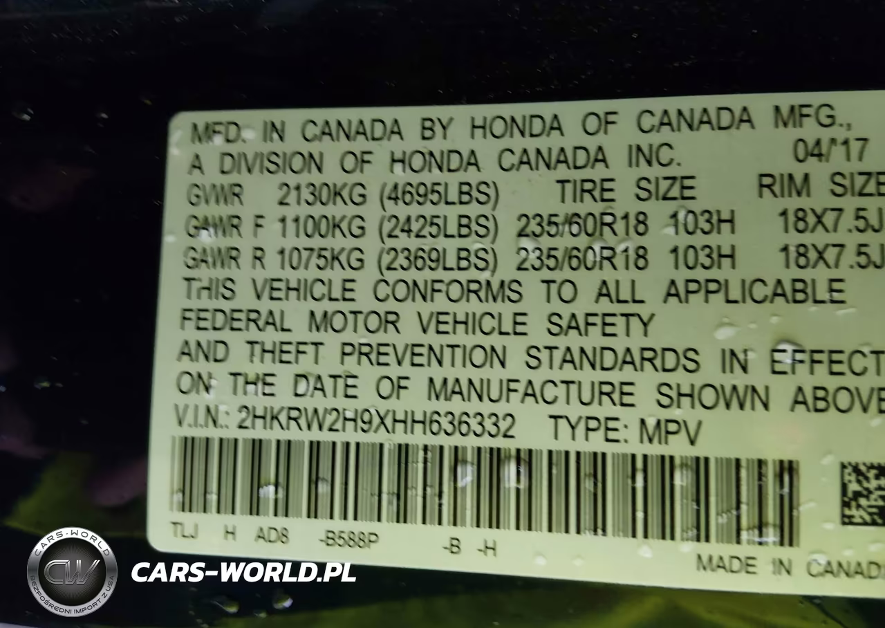 2017 Honda Cr-V Touring VIN:2HKRW2H9XHH636332 - 9