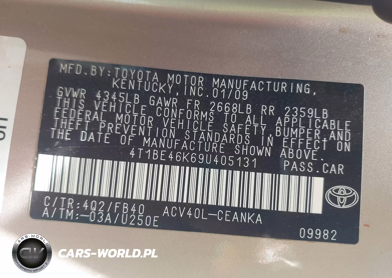 2009 Toyota Camry Le VIN:4T1BE46K69U405131 - 9