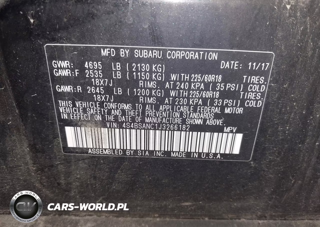 2018 Subaru Outback 2.5I Limited VIN:4S4BSANC1J3266182 - 9