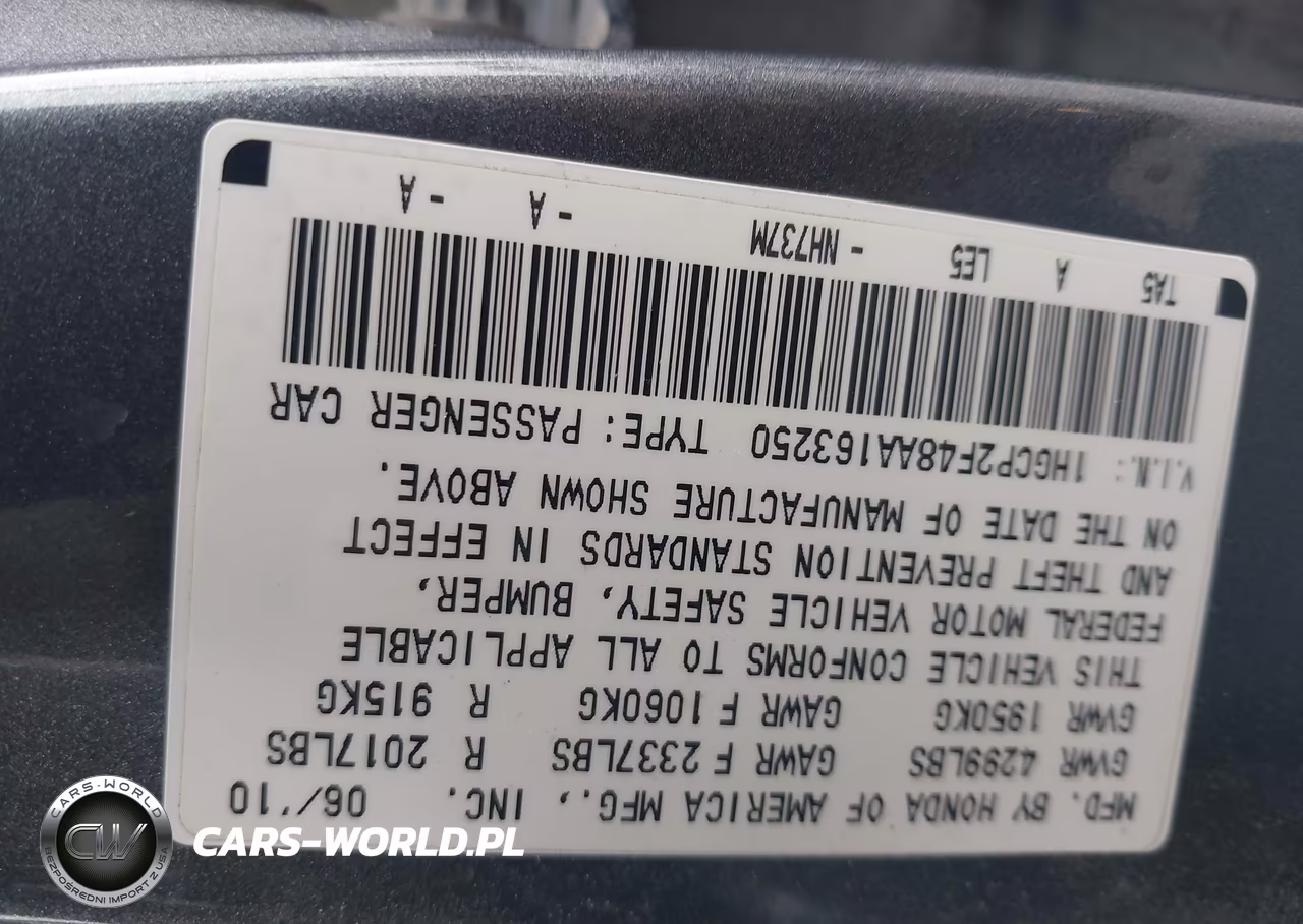 2010 Honda Accord 2.4 Lx-P VIN:1HGCP2F48AA163250 - 9