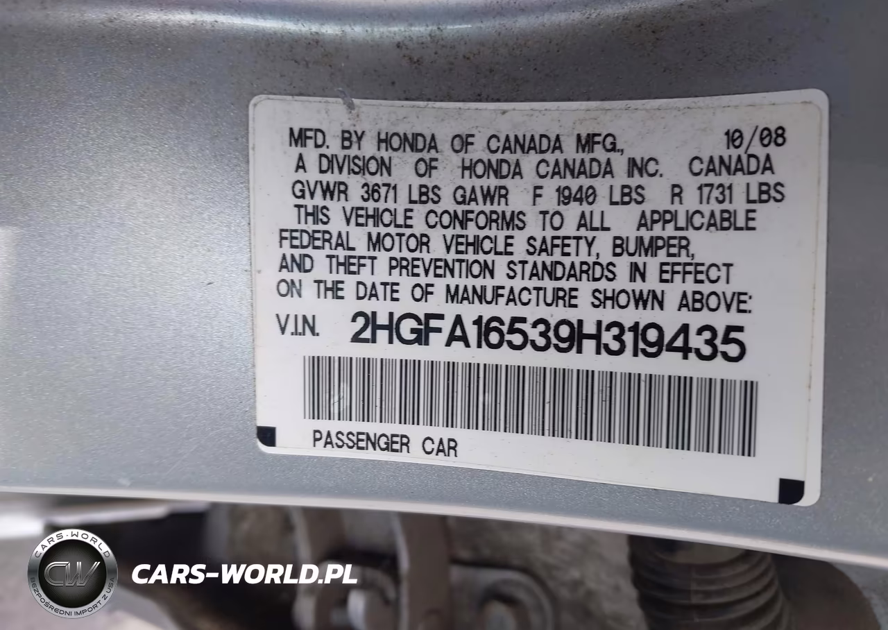 2009 Honda Civic Lx VIN:2HGFA16539H319435 - 9