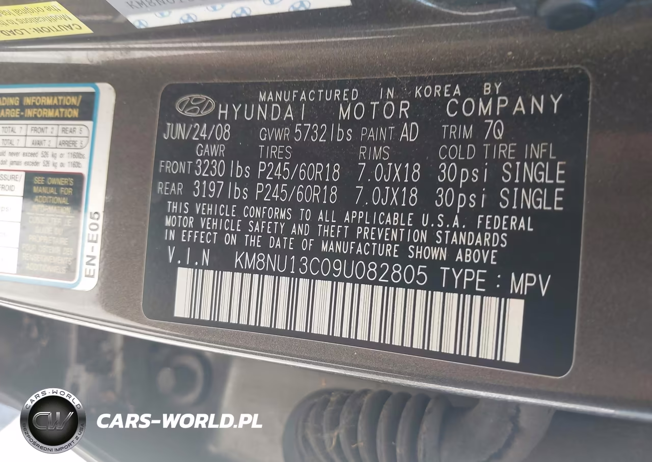 2009 Hyundai Veracruz Limited VIN:KM8NU13C09U082805 - 9