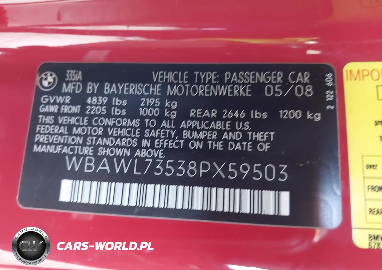 2008 BMW 335I VIN:WBAWL73538PX59503 - 9