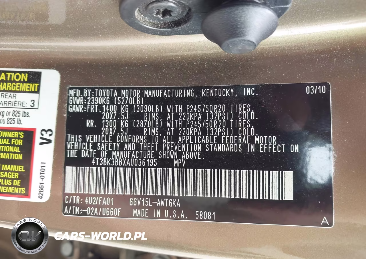 2010 Toyota Venza Base V6 VIN:4T3BK3BBXAU036195 - 9
