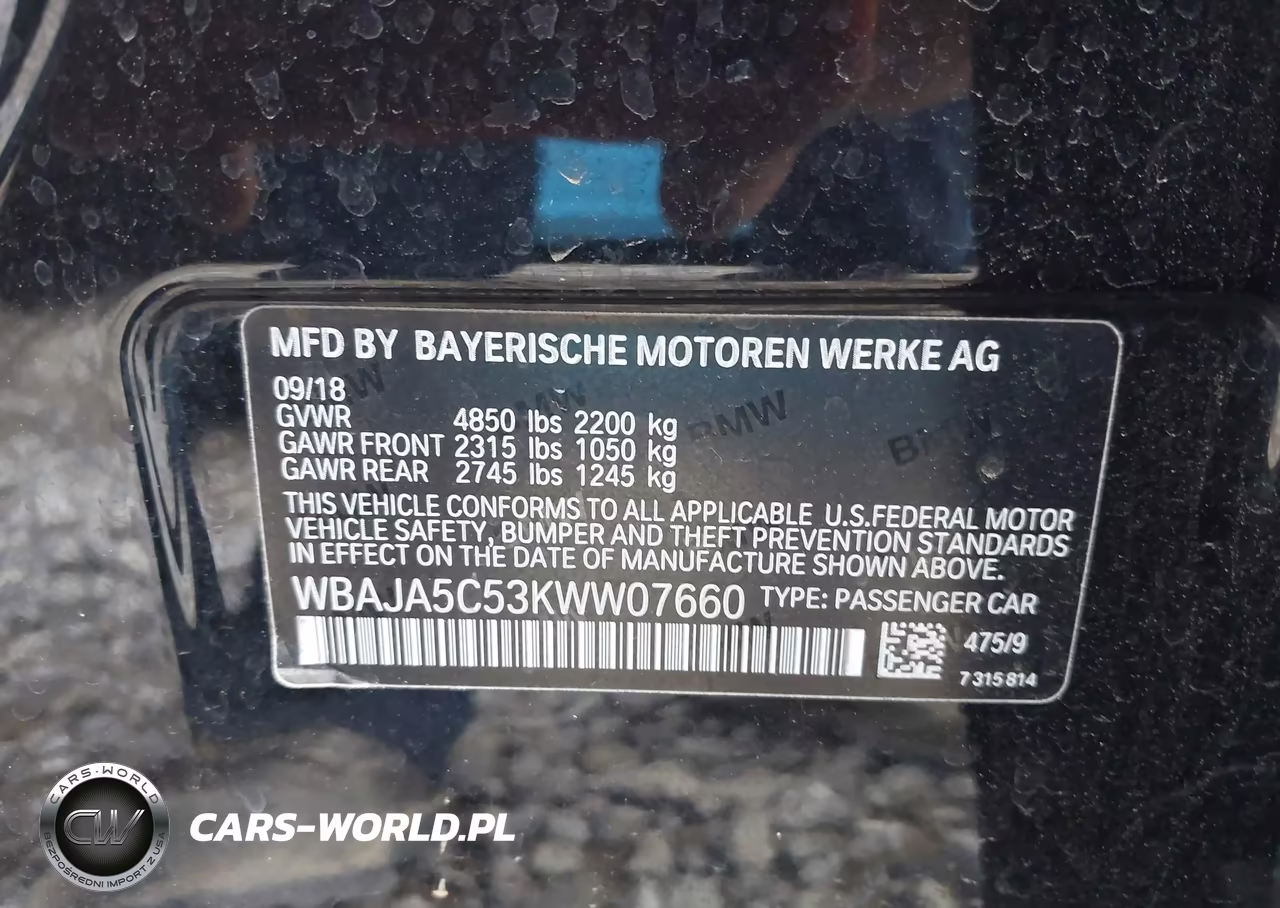 2019 BMW 530I VIN:WBAJA5C53KWW07660 - 9
