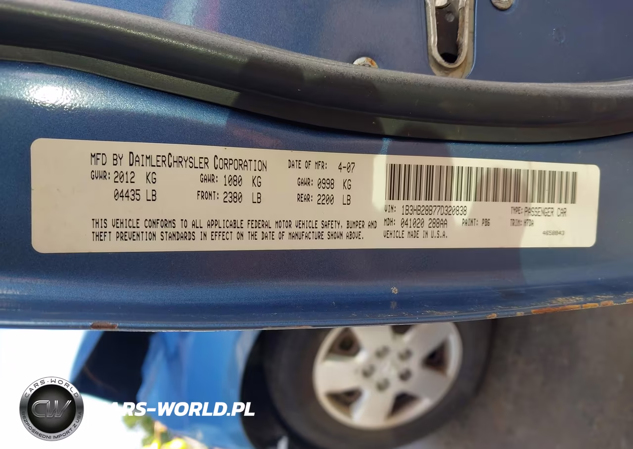 2007 Dodge Caliber VIN:1B3HB28B77D320838 - 9