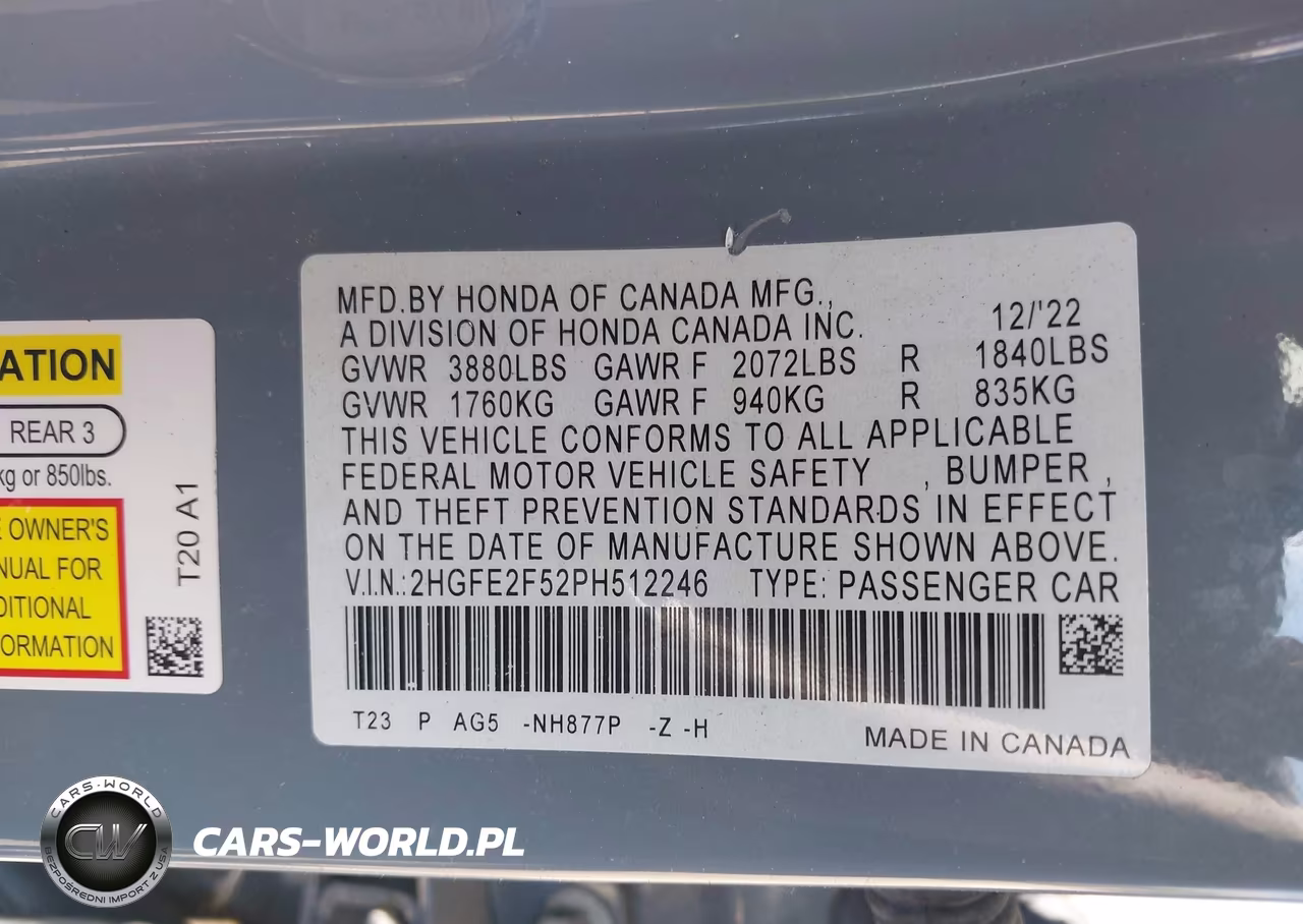 2023 Honda Civic Sport VIN:2HGFE2F52PH512246 - 9