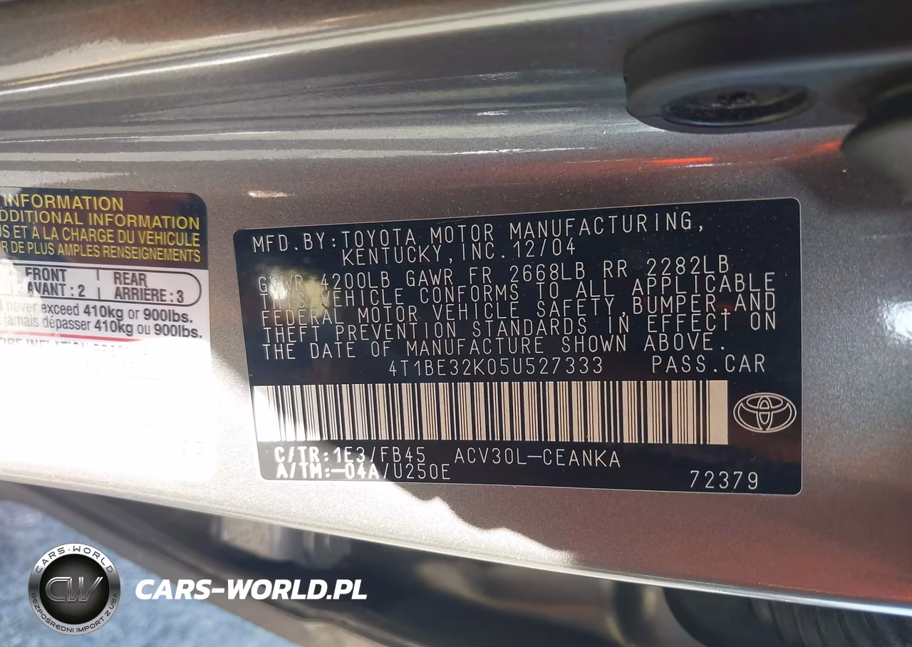 2005 Toyota Camry Le VIN:4T1BE32K05U527333 - 9