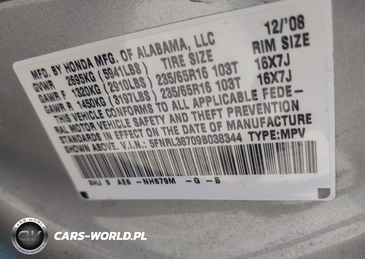 2009 Honda Odyssey Ex-L VIN:5FNRL38709B038344 - 9