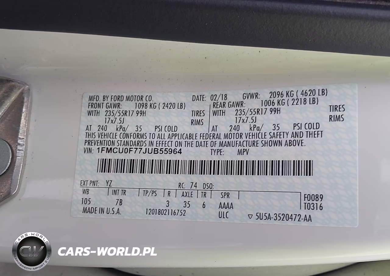 2018 Ford Escape S VIN:1FMCU0F77JUB55964 - 8