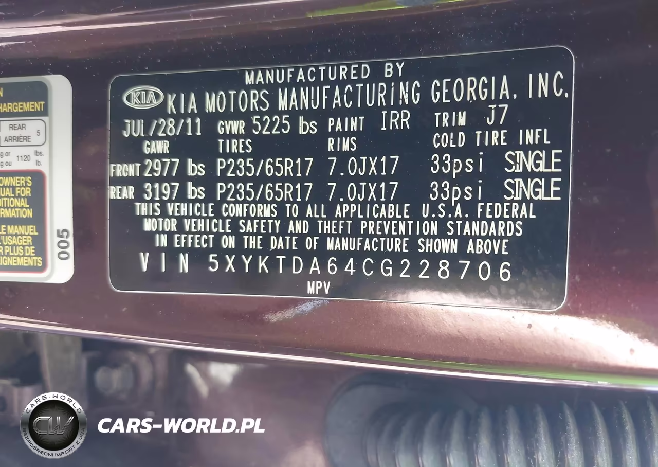 2012 Kia Sorento Lx VIN:5XYKTDA64CG228706 - 9