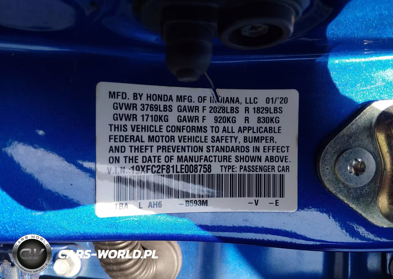 2020 Honda Civic Sport VIN:19XFC2F81LE008758 - 9