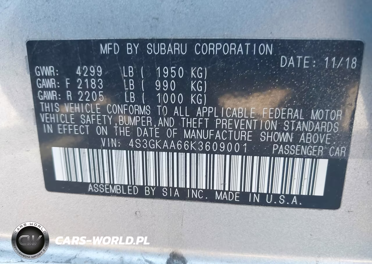2019 Subaru Impreza 2.0I VIN:4S3GKAA66K3609001 - 9