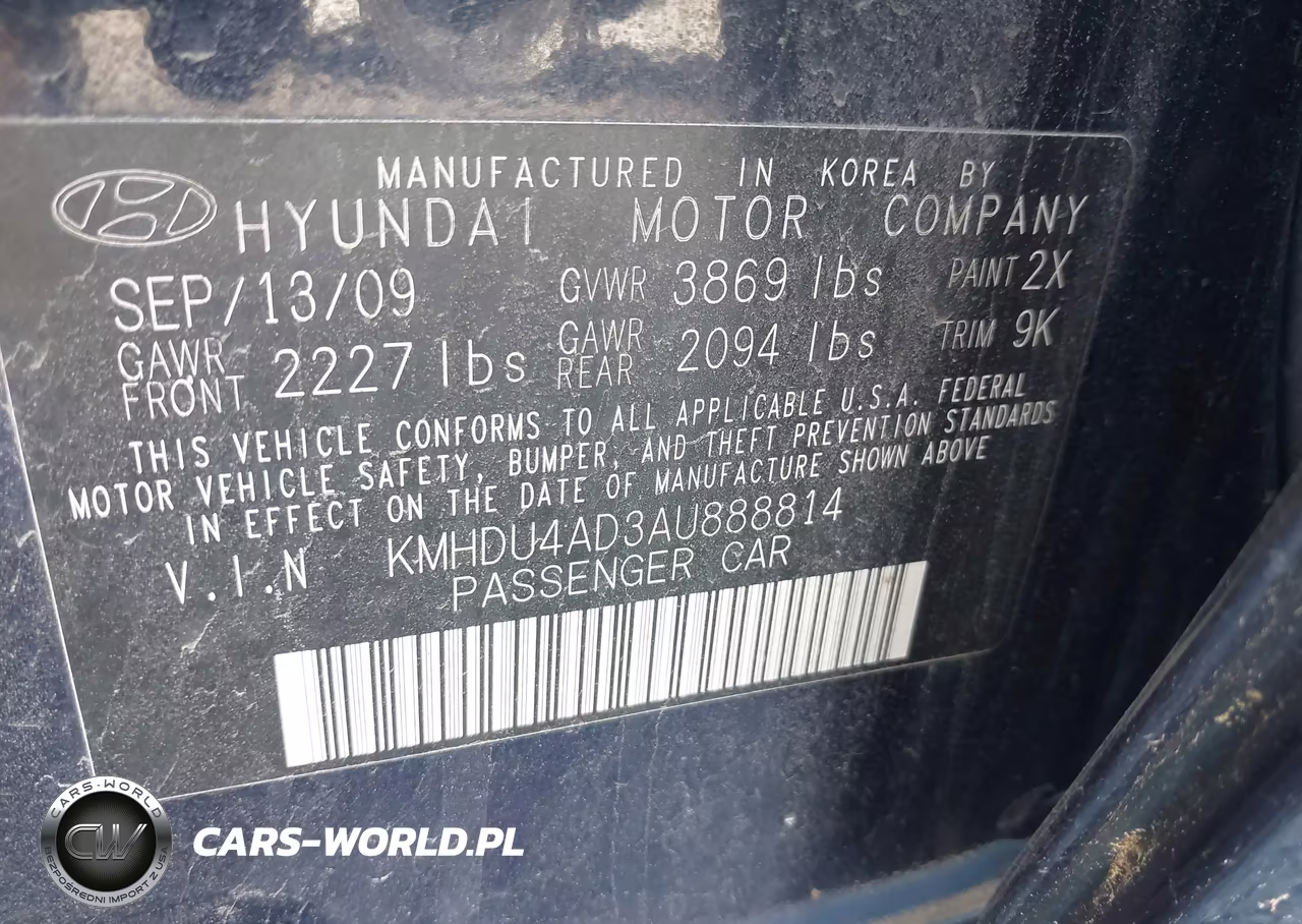 2010 Hyundai Elantra Gls VIN:KMHDU4AD3AU888814 - 9